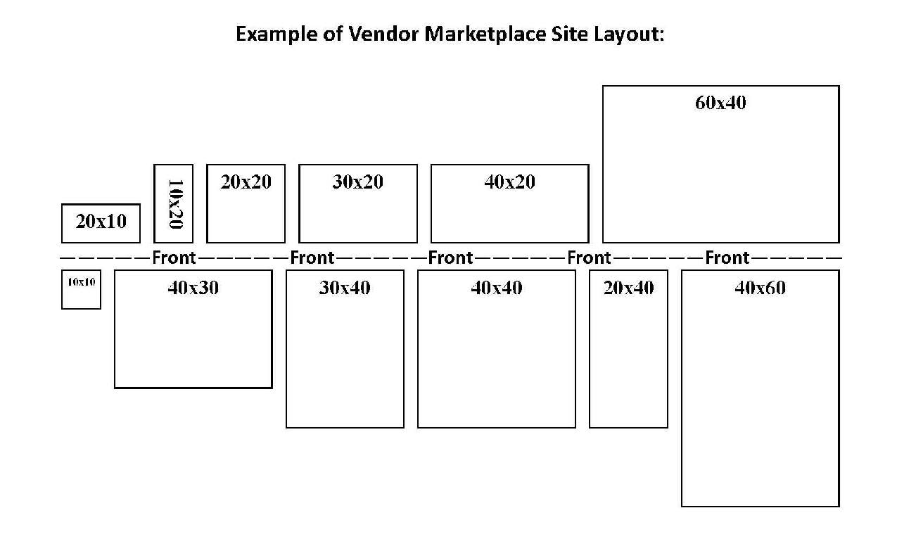 Marketplace layout sample with spot dimensions